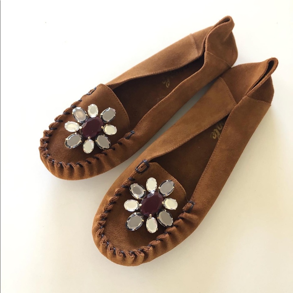 Free people suede moccasin shoe with embellishment